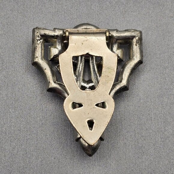 Vintage Art Deco Rhinestone Dress Clip 1.5" Silver Tone Estate Jewelry Cutouts - Picture 6 of 9